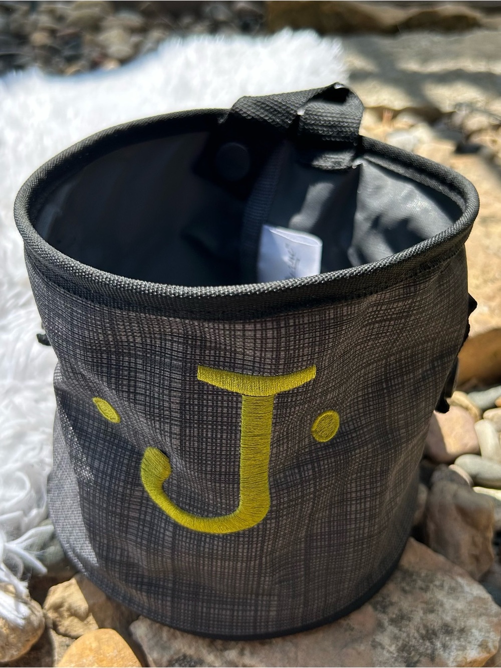 Thirty-One Charcoal Crosshatch Monogram J Oh Snap Bin Basket 
New with tag!